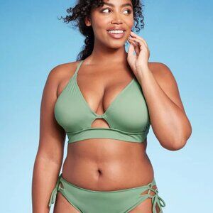 NWT Women's Longline Cut Out Bikini Top - Shade & Shore Wasabi Green